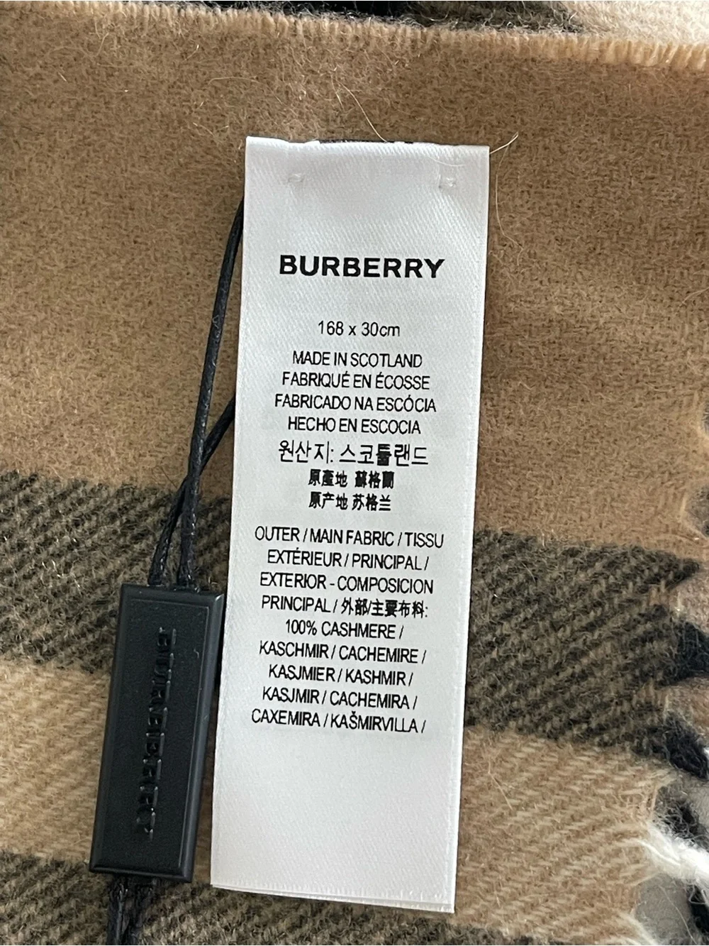 BURBERRY London CHECK CASHMERE 100% SCARF ARCHIVE BEIGE Size 168 X30 CM $470 NWI